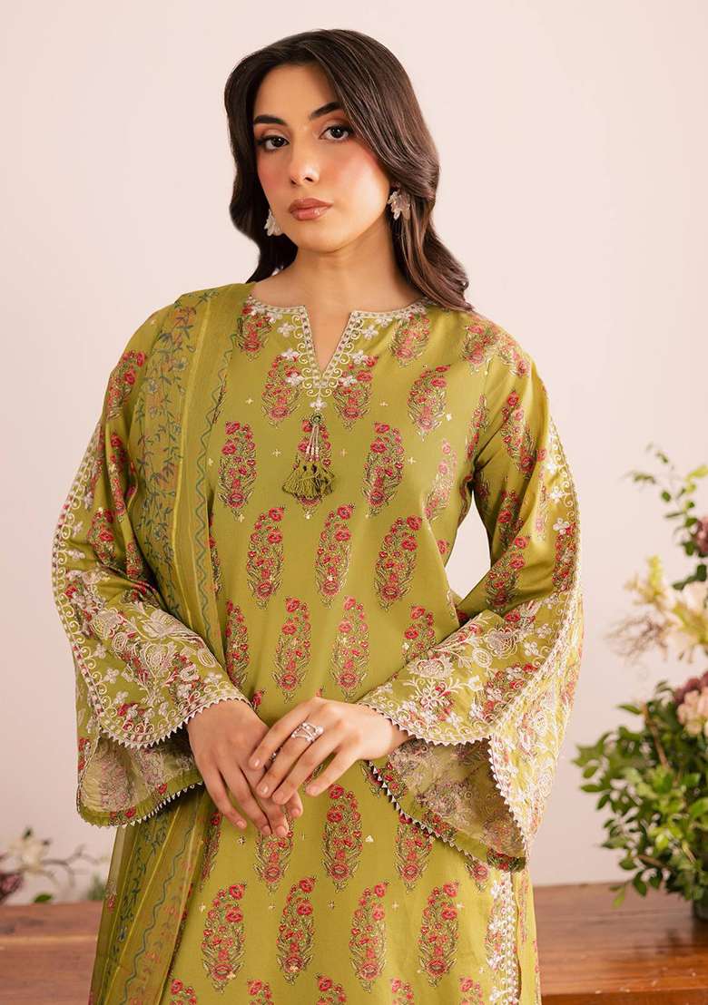 Mustard Embroidery Georgette Kurta Set - Indya