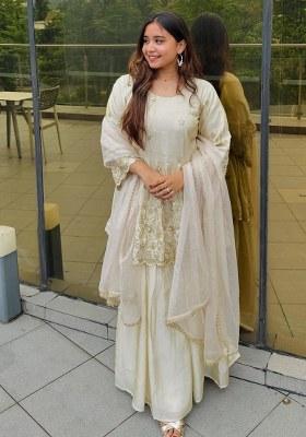 White Embroidery Chinon Kurta Set