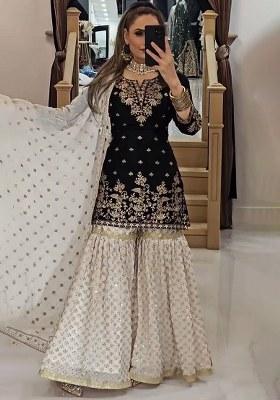 Black Embroidery Georgette Kurta Set