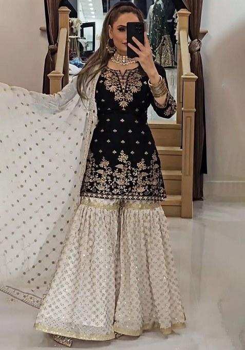 Black Embroidery Georgette Kurta Set
