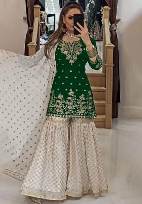 Green Embroidery Georgette Kurta Set