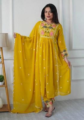 Yellow Embroidery Georgette Kurta Set