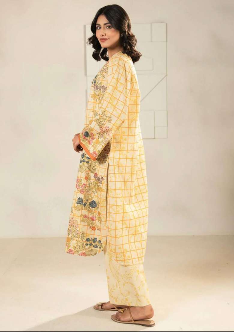 Off White Printed Crepe Kurta Set - Indya