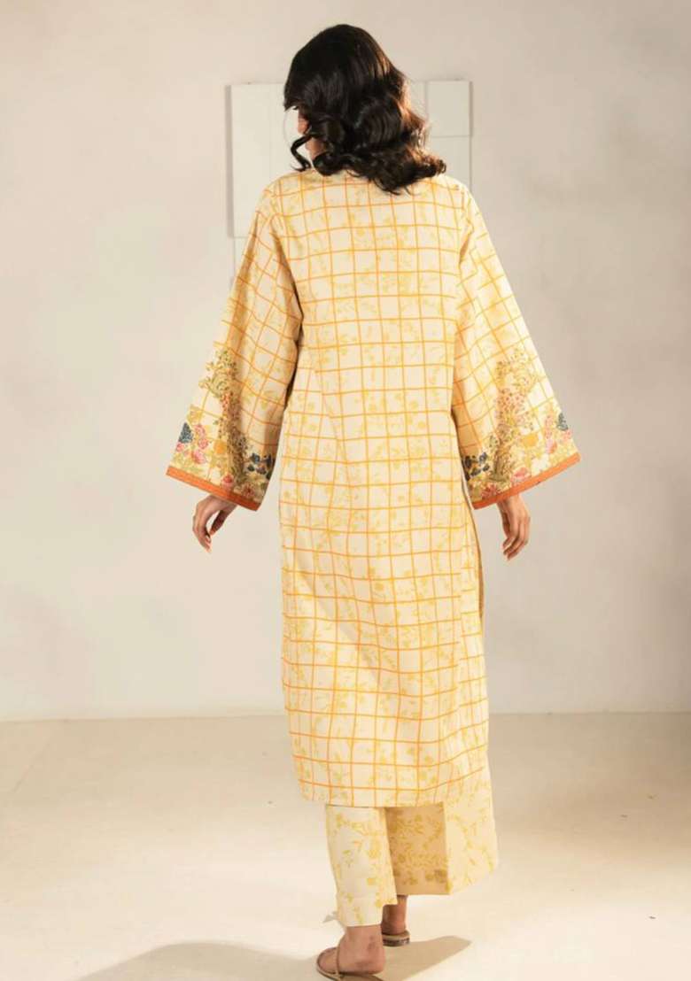 Off White Printed Crepe Kurta Set - Indya