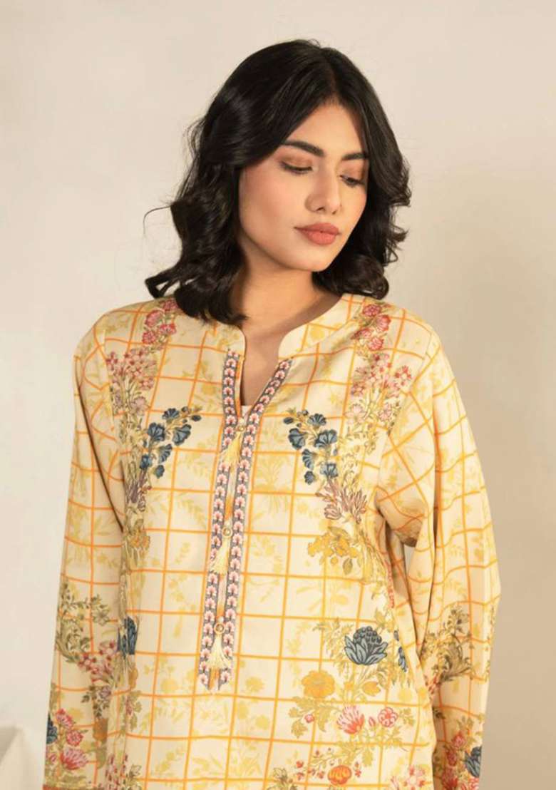 Off White Printed Crepe Kurta Set - Indya