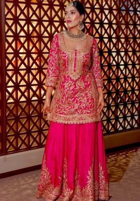 Maroon Embroidery Chinon Kurta Set