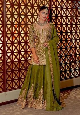 Green Embroidery Chinon Kurta Set