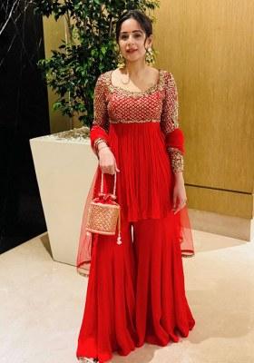 Red Embroidery Georgette Kurta Set