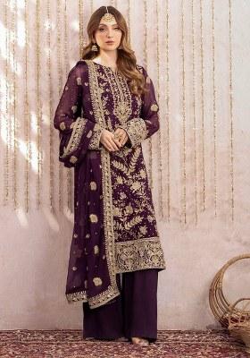 Purple Embroidery Georgette Kurta Set