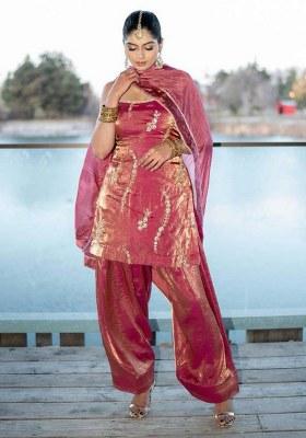 Pink Embroidery Silk Kurta Set