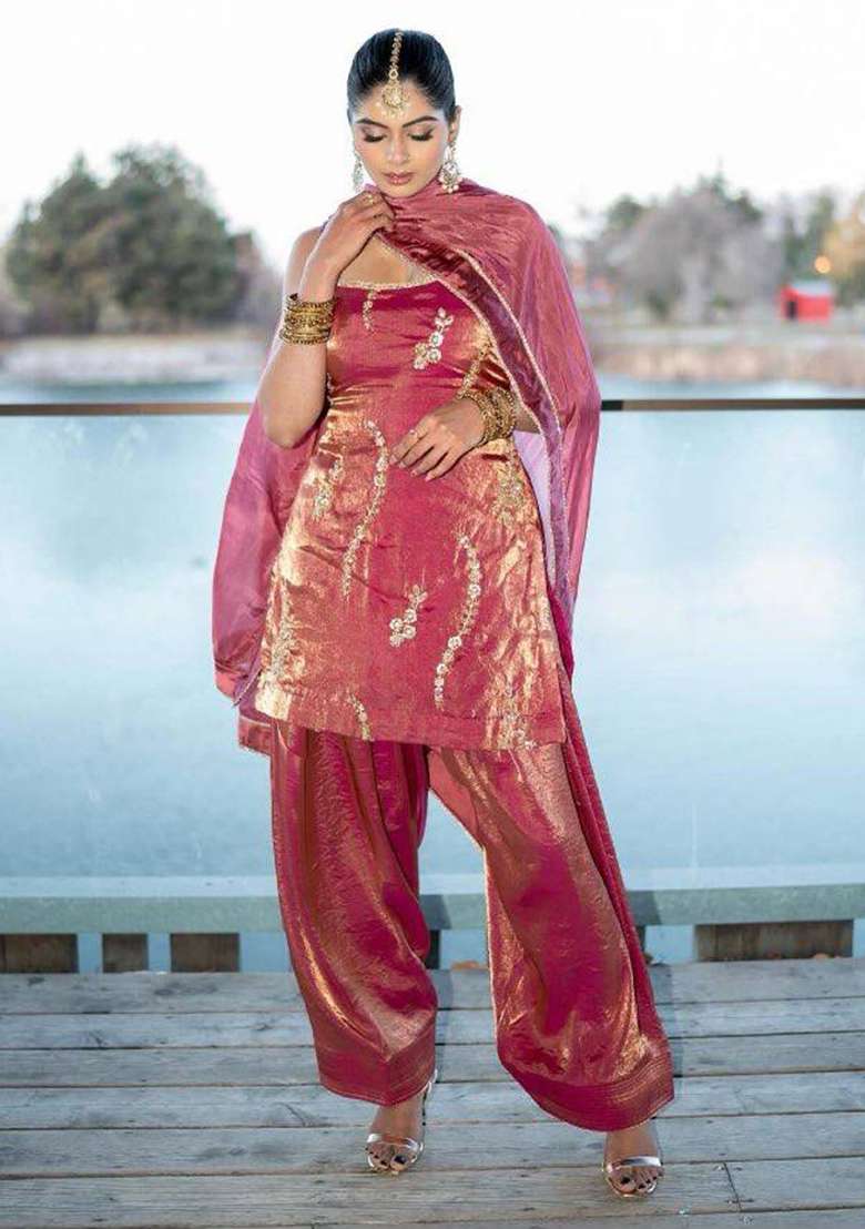 Pink Embroidery Silk Kurta Set - Indya