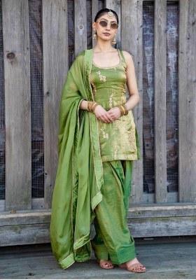 Green Embroidery Silk Kurta Set