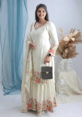 White Embroidery Chinon Kurta Set