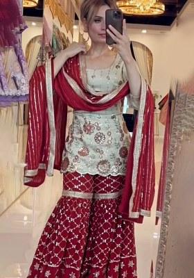 White Embroidery Chinon Kurta Set