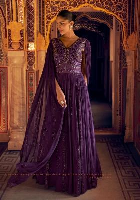 Rani Pink Modern Embrodiery Work Georgette Anarkali Set