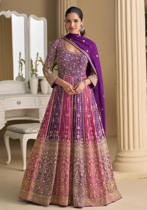 Purple Embroidery Georgette Anarkali Set