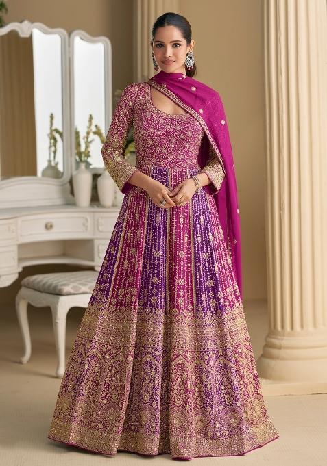 Magenta Embroidery Georgette Anarkali Set