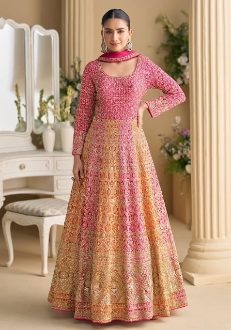 Pink Embroidery Georgette Anarkali Set