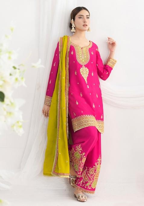 Pink Embroidery Chinon Salwar Suit