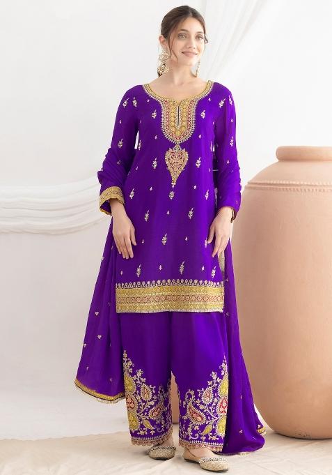 Purple Embroidery Chinon Salwar Suit