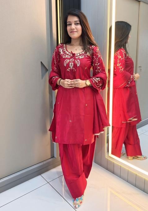 Pink Embroidery Natural Creap Salwar Suit