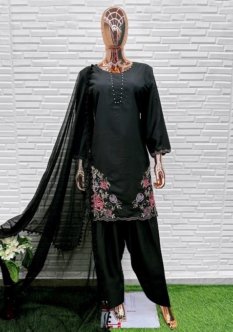 Black Embroidery Natural Creap Salwar Suit