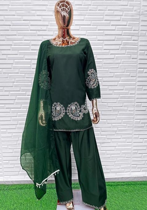 Green Embroidery Natural Creap Salwar Suit