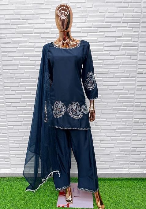 Blue Embroidery Natural Creap Salwar Suit