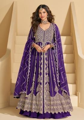 Purple Embroidery Chinon Anarkali Set