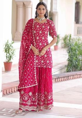Pink Sequnce Emroidery Work Georgette Kurta Set