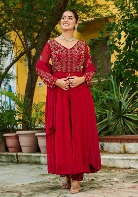 Maroon Sequnce Emroidery Work Georgette Kurta Set