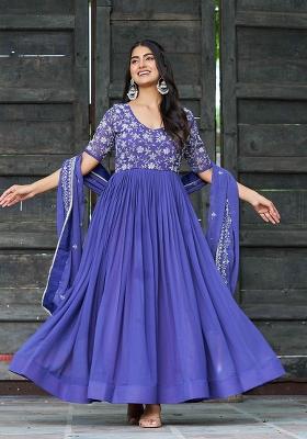 Blue Sequnce Emroidery Work Georgette Kurta Set