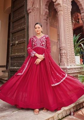 Red Sequnce Emroidery Work Georgette Kurta Set