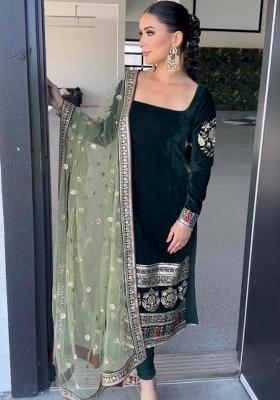 Green Embroidery Velvet Salwar Kameez