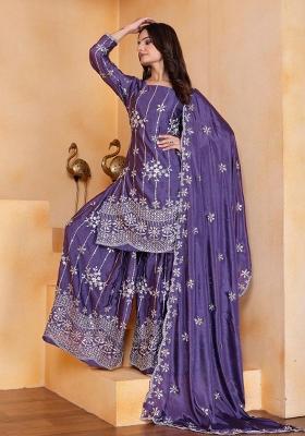Purple Embroidery Chinon Salwar Kameez