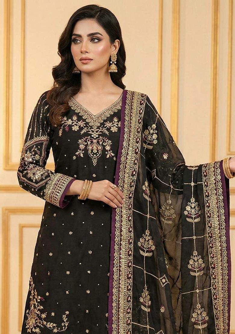 Black Embroidery Jimmy Choo Salwar Kameez - Indya