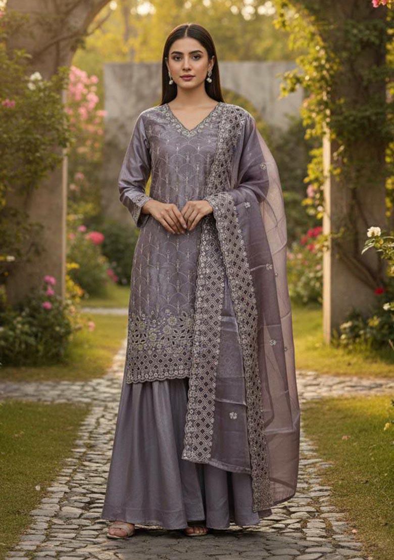 Purple Embroidery Jimmy Choo Salwar Kameez - Indya