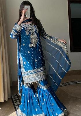 Blue Embroidery Georgette Salwar Kameez