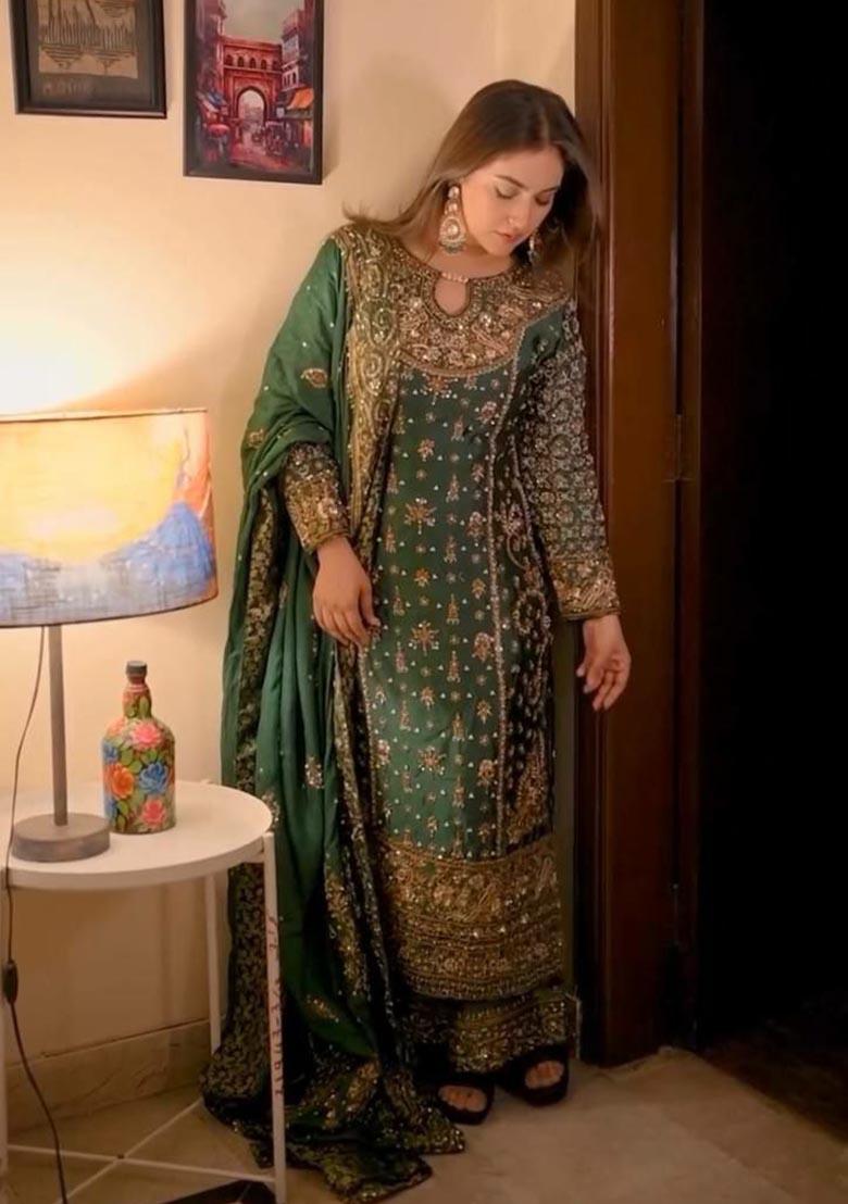 Green Embroidery Georgette Salwar Kameez - Indya