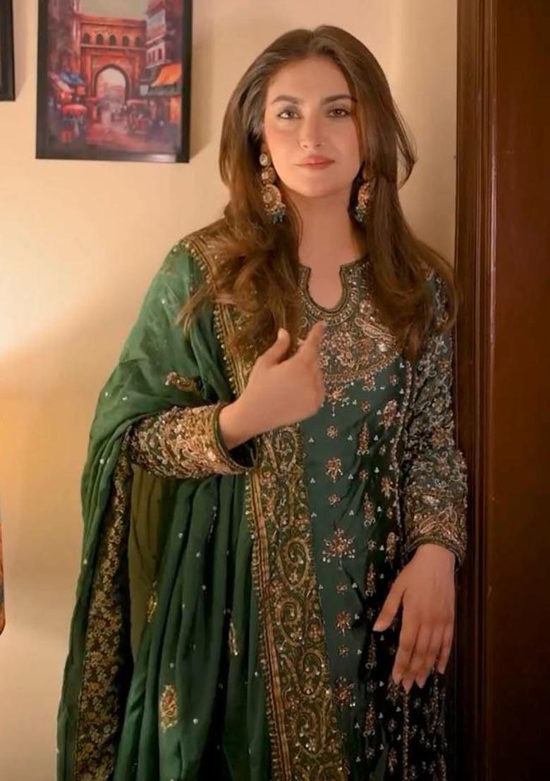 Green Embroidered Georgette Pakistani Salwaar Kameez - Indya