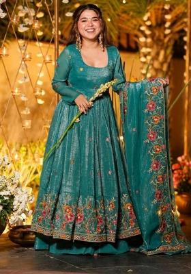 Blue Embroidery Silk Salwar Kameez