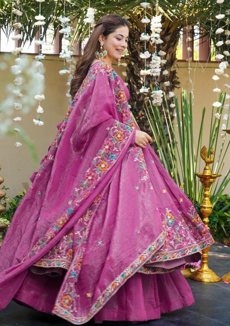 Purple Embroidery Silk Salwar Kameez - Indya