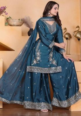 Blue Embroidery Chinon Salwar Kameez