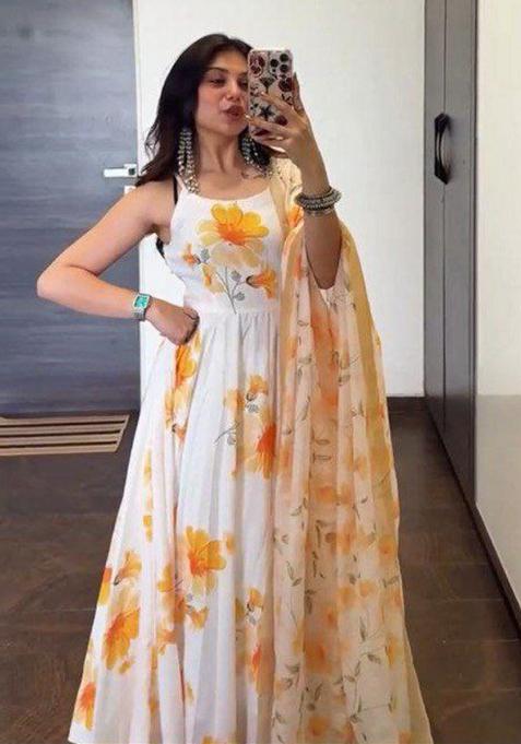 White Embroidery Silk Salwar Kameez