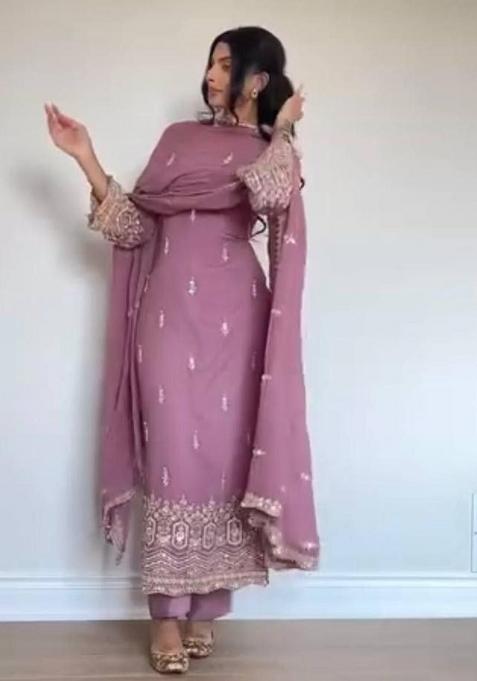 Purple Embroidery Georgette Salwar Kameez