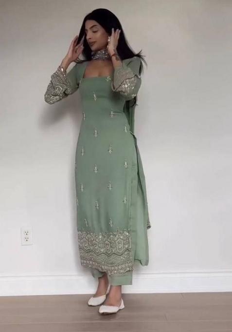 Green Embroidery Georgette Salwar Kameez