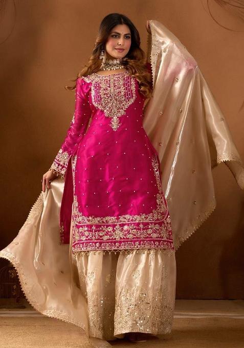 Pink Embroidery Silk Salwar Kameez