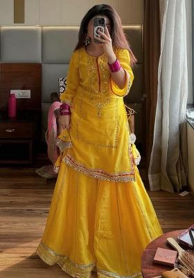 Yellow Embroidery Silk Salwar Kameez