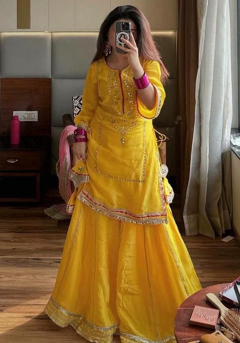 Yellow Embroidery Silk Salwar Kameez