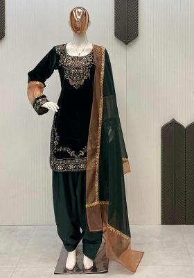 Green Embroidery Velvet Salwar Kameez